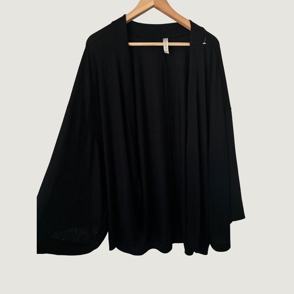 Cacique Black Open Front Cardigan Kimono Sleeve Grunge Boho Neutral 14/16